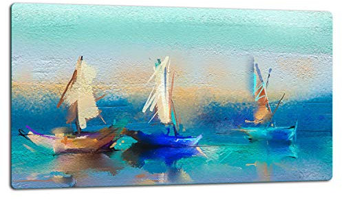 TMK - Tagliere in vetro, 52 x 30 cm, piastra di taglio in vetro, paraspruzzi, piastra di vetro universale, copri piano cotura, cucina decorazione, mare barca