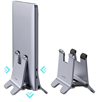 Hagibis Vertikaler Laptop Ständer, Notebook Ständer Verstellbarer, Platzsparender Halterung für MacBook Pro, Mac mini, iPad, Surface, Samsung, Lenovo, Huawei, HP, Dell(Graue Legierung)