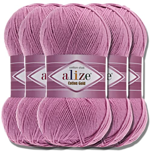 Alize 5 x 100g Cotton Gold Türkische Premium Wolle Baumwolle und Acryl Handstrickgarne | Garn | Yarn | Babywolle Strickgarn Akzente Accessoire Baby zum Häkeln Stricken Kleidung Schals (98)