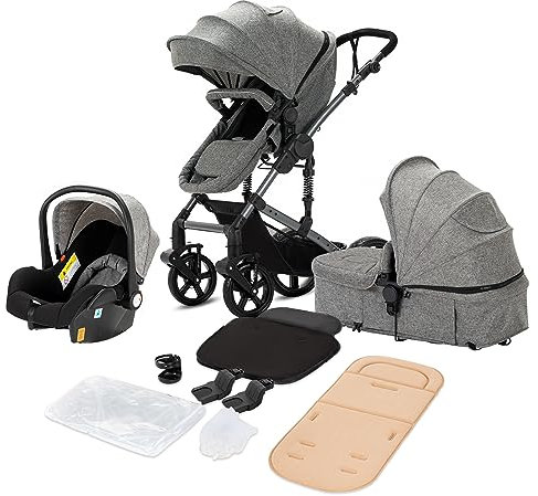 Poussettes Citadines Poussette 3 en 1 Tricycle Baby Walker Poussette Haute Paysage Poussettes Pliantes Trolley Bébé Landau pour Bébé 0-36 Mois (588 Gris)