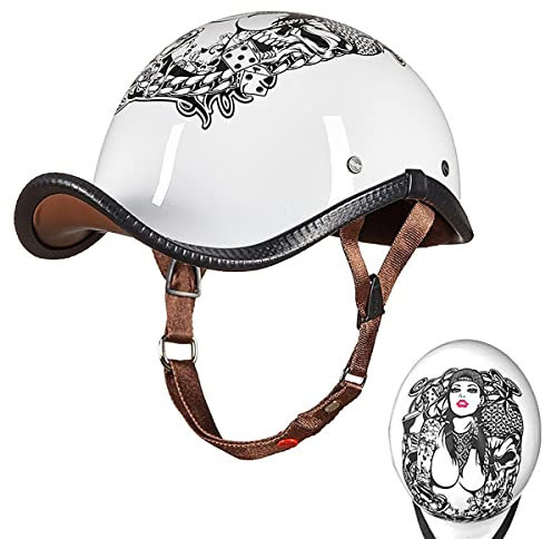 SDFGDFD Mezzo Casco Aperto per Motocicletta,Mezzo Casco da Motociclista retrò Portatile Jet Casco Scodella ECE/DOT Omologato Retro Casco Moto Aperto