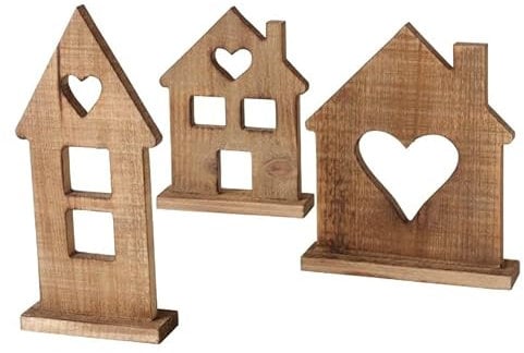 RiloStore 3er Set Haus Holz braun Häuser Häuschen Holzhaus Dekohaus Alpen Landhaus Nostalgie Vintage Used Look Holzhäuser b529 Aufsteller Tischdeko Winterdeko Raumdeko