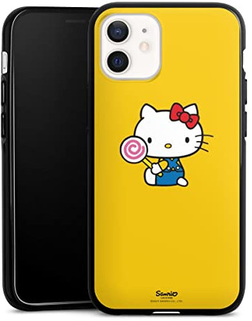 Silikon Hülle kompatibel mit Apple iPhone 12 Mini Case schwarz Handyhülle Hello Kitty Cartoon Fanartikel