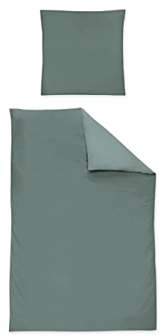 Irisette Mako-Satin Uni Bettwäsche Set Uni Paris 8000 grün 135 x 200 cm + 1 x Kissenbezug 80 x 80 cm