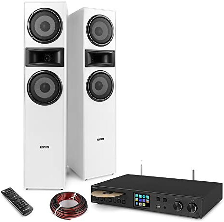 Audizio Brescia Bundle Floor Speaker System with SHF700W Floor Standing HiFi Speakers, DAB+ Internet Radio, Bluetooth, Spotify Connect, CD Player & Optical Input for Home Audio
