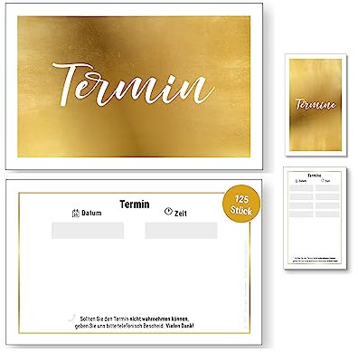 Frank Paperman® | 125 x Terminzettel gold | mit hochwertiger Goldfolienprägung | 1 Termin auf einem terminzettel praxis | Visitenkartenformat | Querformat