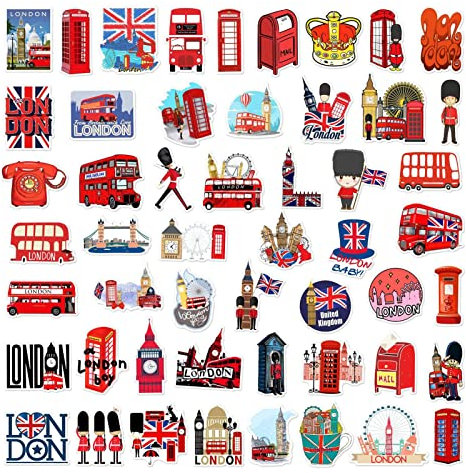 Britische London-Aufkleber, 50 Stück Union Jack-Aufkleber, ästhetische London-Aufkleber, Skateboard, Handy, Fahrrad, Koffer, Gitarre
