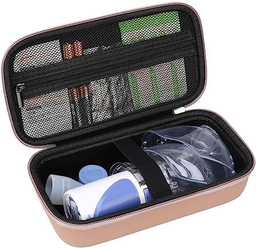 Elonbo Maletas de pulverizador de inhalador portátil para Adultos y niños, Maletas de Viaje de Juntas de inhalador de asma, Soportes de máquinas de atomizador de Malla portátil, Oro Rosa. Solo Casos