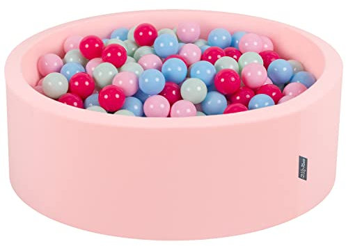 KiddyMoon Bällebad Bällepool Mit Bunten Bällen 90X30cm/300 Bälle ∅ 7Cm Für Babys Kinder Rund, Pink:Puderrosa/Dunkelpink/Babyblue/Minze