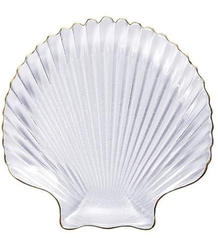 Alipis Muschel Schale Glas Salatteller 1 Stück Schale Glasschale Vorspeise Serviertablett Galss Schmuckschale Servierplatte Glasschale Golden Muschel Schmuckschale Muschel