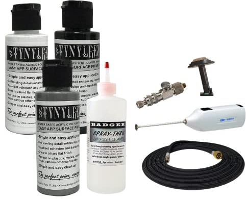 Badger Air-Brush Co Wargames Delivered Upgrade-Paket, hochwertige Airbrush-Auslöser für außergewöhnliche Kontrolle, Spray-Thru Airbrush-Reiniger, Pac-Ventilregler, Farbmischer, Stynylrez