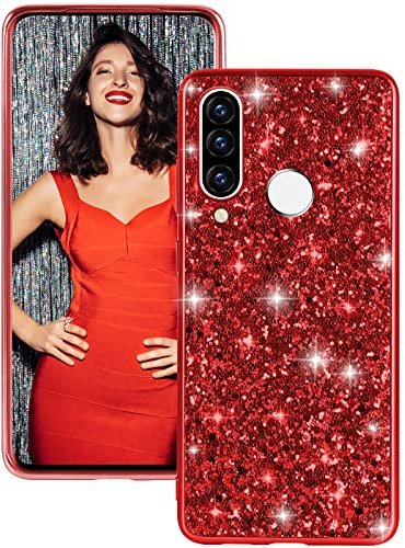 Custodia Huawei P30 Lite, custodia per Huawei P30 Lite, con brillantini, antiurto, antigraffio, a 360 gradi, per Huawei P30 Lite, custodia originale ultra sottile (rosso)