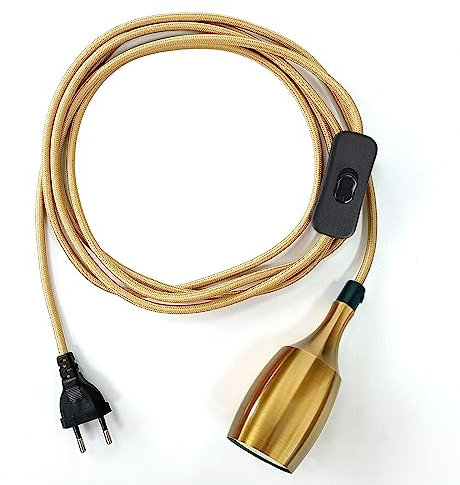 JZCDR E27 Metall Lampenfassung mit Schalter und EU Stecker, Pendelleuchte mit Netzkabel und Lampensockel, Textilkabel mit Fassung,Kabel Hängeleuchte, Ideale Lampenaufhängung für Hängeleuchten (F-5M)
