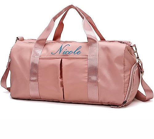 Borsone Personalizzato Borsa da Palestra Sportiva Ricamata Rosa da Viaggio con Tasche Asciutte Bagnate e Scomparto per Scarpe per Donna Uomo