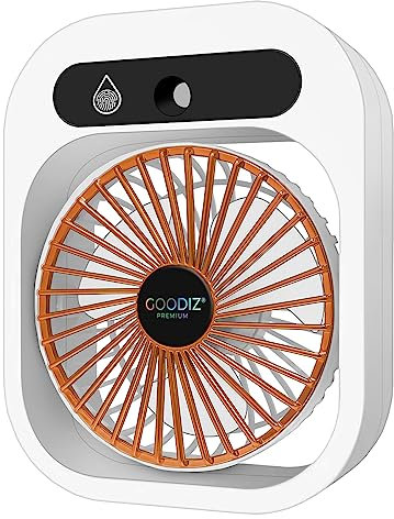 GOODIZ 2-in-1 Powerful Fan & Humidifier Misting Function & Adjustable Airflow Angle USB Rechargeable Large Capacity Water Tank Portable Ideal For Summer Hot Days Quiet Fan For Indoor Outdoor (White)