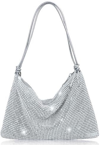 MUNSKT Damen Strass Crossbody Tasche Silber Clutch Geldbörse Bling Handtasche Glänzende Pailletten Schultertasche Diamant Kette Ideal für Lady Girl Abend Hochzeit Party Bankett Abschlussball