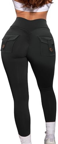 HAWILAND Push up Leggings Damen - Boom Booty Leggings High Waist Scrunch Butt Sportleggins lang für Fitness Yoga Workout *#4 Schwarz M