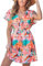 CUPSHE Robe d’été et de plage, cache-maillot de bain décontracté à col en V pour femme, manches courtes, taille élastique, tenue de plage 2024, Flamants roses, Taille XL