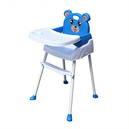 4 in 1 Kinderkraft Hochstuhl, Baby Esszimmerstuhl, Kinderhochstuhl mit Tisch Höhenverstellbar Kombihochstuhl Klappbar Baby Fütterungsstuhl mit Sicherheitsgurt und Fußstütze (Blau)