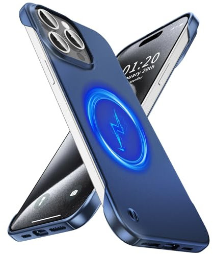 GRECAZO Magnetic Ultra Thin Frosted Designed for iPhone 15 Pro Max Frameless Case 6.7 inch [Compatible with MagSafe] Slim Minimalist Lightweight Matte Hard Cover Protective Borderless Case-Navy Blue