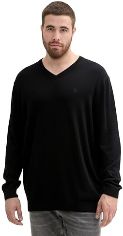 TOM TAILOR Herren 1044799 Plussize Basic Pullover mit V-Ausschnitt, 29999-Black, 3XL