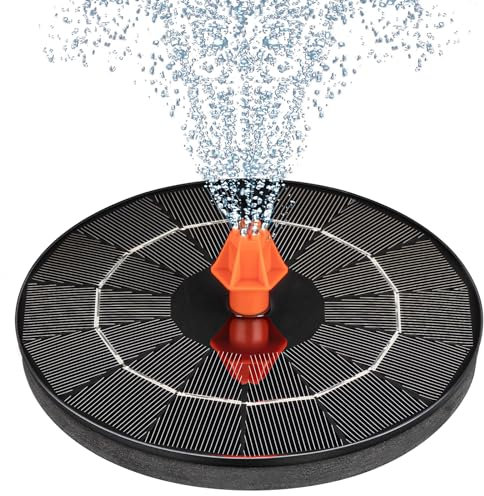 Fuente de agua actualizada 2024 para exteriores, fuentes solares de baño para pájaros con 4 varillas fijas y 8 boquillas naranjas, bomba de fuente solar para estanque, patio, exterior, jardín, caca