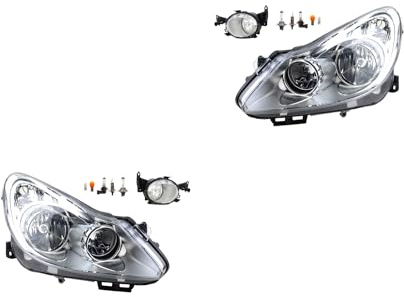 Johns, Scheinwerfer Satz Halogen Front passend für Opel Corsa D 07/2006-12/2010 H7 H1 Links & Rechts + Nebelscheinwerfer + Leuchtmittel
