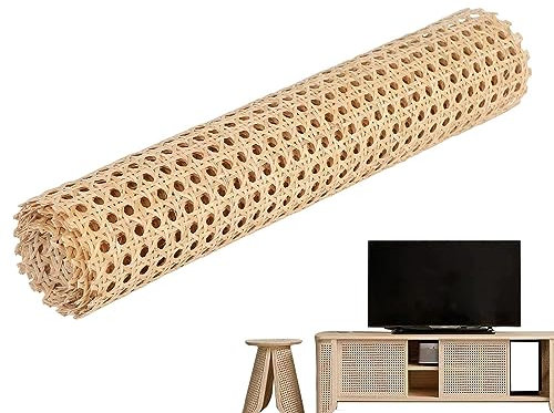 Xujuika Ancho Ratán Natural Rollo, Ratan Rejilla Mimbre Rollo De Malla De Ratán, Malla De Ratán Abierta Pretejida, Rollo De Correas De Ratán De Caña Natural para Muebles, Sillas, Armarios