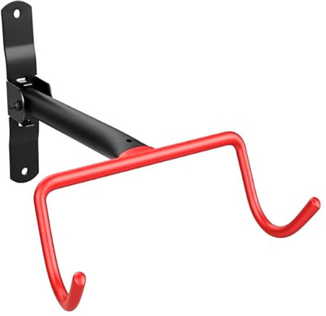 NTEK Dual Hook Folding Garage Wall Mounted Bicycle Storage Stand Rack, Folding Design – Space Saving, Black and Red Wall Mount Bike Cycle Hanger Holder with Fitting Screws