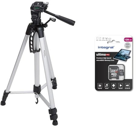 Amazon Basics 152 cm (60-Inch) Lightweight Camera, DSLR and Binocular Tripod with Bag, Black & Integral 128GB Micro SD Card 4K Video Premium High Speed Memory Card SDXC Up to 100MB s Read