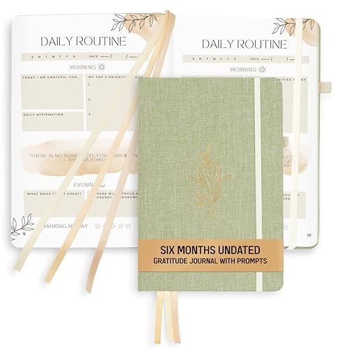 The 5-Minuten-Tagebuch (14,5 x 21 cm) – gebundenes Tagebuch aus Leinen für Damen, 6 Monate undatiert, geführtes Tagebuch für Frauen, 5-Minuten-Dankbarkeitstagebuch, Tagesjournal für Frauen