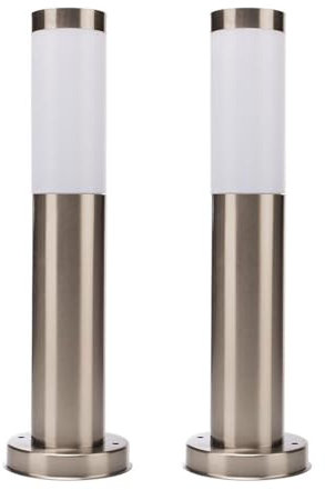 etc-shop Außen Stehleuchte dimmbar mit Fernbedienung Sockellampe Wegeleuchte Standlampe Gartenleuchte, Kunststoff Edelstahl silber, 8,5W 806lm warmweiß, H 45 cm, 2er Set