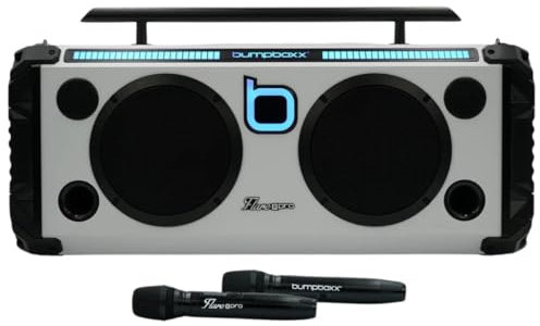 Bumpboxx Flare8 Pro Tragbare Bluetooth Boombox, Weiß, 2 kabellose Mikrofone