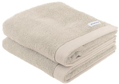 TOM TAILOR Handtuch, 2er Set, 50 x 100 cm, 100% Baumwolle / Frottier, mit Aufhänger und Label mit Logo, COLOR BATH TOWEL Beige (Sunny Sand)