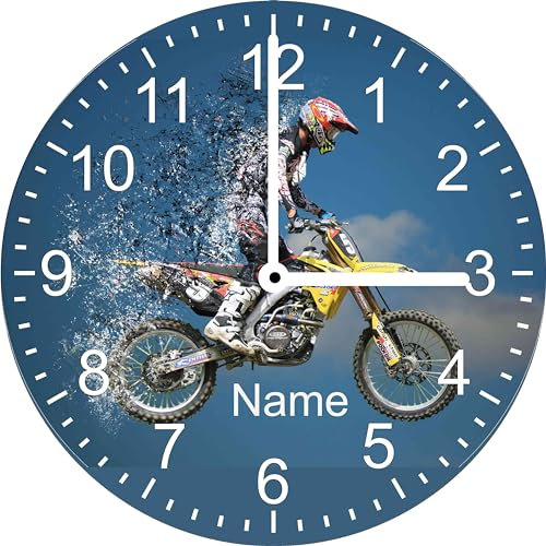 Print Equipment (18.75) Wanduhr Glasuhr 29 cm - Motiv Motorrad Motorsport Motorcross Speedway - gern auch mit Namen