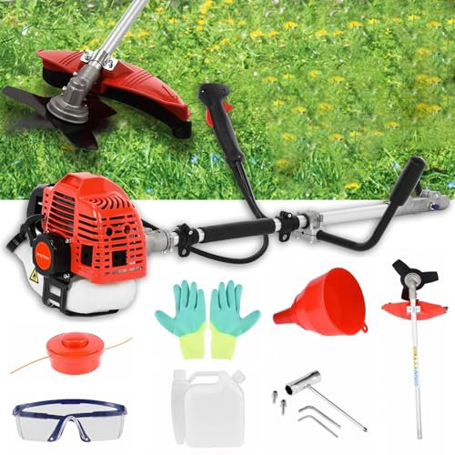 Tagliabordi a gas a 2 tempi da 52 cc, 2 in 1, con zaino, tagliaerba con accessori di protezione, mangiatore di erbacce, alimentato a gas, rosso