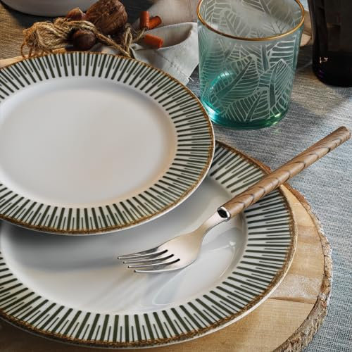 Vajilla de Porcelana Porland Marjia - Vajilla de 24 Piezas Blanca y Verde – Vajilla completa y elegante – Vajilla para 6 personas