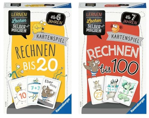 Ravensburger 80349 - Lernen Lachen Selbermachen & 80660 - Lernen Lachen Selbermachen: Rechnen bis 100, Kinderspiel ab 7 Jahren, Lernspiel für 1-5 Spieler, Kartenspiel