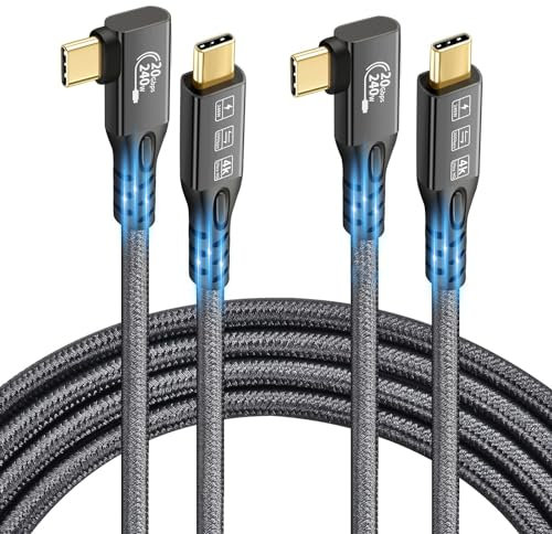 20Gbps USB C 3.2 Gen 2x2 Cable, 90Degree Type C 4K@60Hz UHD Video 5A/240W PD3.1 Fast Charge Cord w/E-Marker Compatible with Thunderbolt 3/4 for iPhone 15Pro MacBook (2, 90Degree USBC 20G 240W 3M)