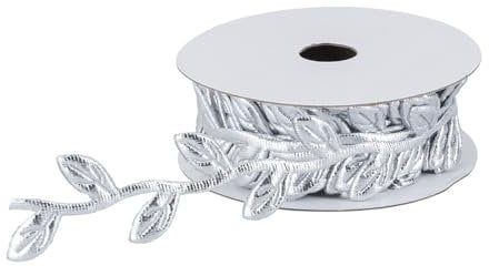 Ideen mit Herz Stoff-Band | Blätter | Metallic | DIY | Geschenk-Band | Deko-Band | 5 m lang | 2,3 cm breit (Silber)