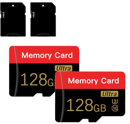 2 Pack Micro memory card 128 GB with adapter, C10/U3/UHS-I/A1, TF card, Mini sd card for Camera, Smartphone, Tablet, Drone (Red 128GB *2)