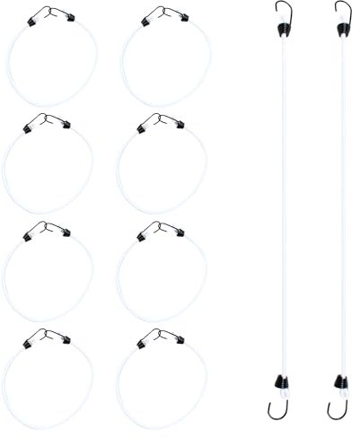 PDETVEO Lot de 10 mini tendeurs élastiques blancs de 30,5 cm avec crochets, sangles élastiques robustes pour bâche d'extérieur