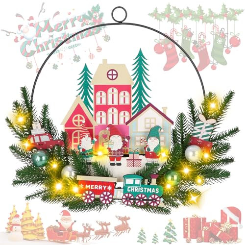 Türkranz Weihnachten 30cm, Weihnachtskranz mit 30 LEDs, Batteriebetrieben, Weihnachtskranz Haustür, Türdeko Weihnachten Türkranz Weihnachten Beleuchtet für Wand, Haustür, Fenster, Kamin (Rot)