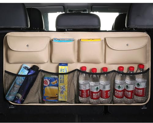 Ashild Kofferraum Organizer Auto für Toyota Proace City 2010-2024, Faltbar Hängender Rücksitz Kofferraumtaschen Aufbewahrungstasche Wasserdicht Autozubehör,E/Beige