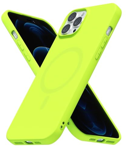 LoeoeL for iPhone 12 Pro Max Case Silicone Mag Safe, Compatible with Magsafe Ultra Slim Thin Magnetic Phone Case for Women Girls, Soft Rubber Gel Matte TPU Solid Color Minimalist Cover, Neon Green