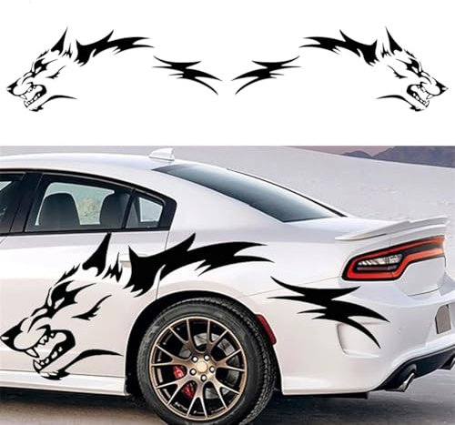 Karosserieaufkleber Abziehbilder, Wolf Graphics Auto Karosserie Seitenaufkleber Vinyl Selbstklebende Seite Aufkleber Dekoration Zubehör für Jeep LKW SUV (black)