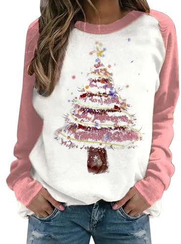 Pullover für Weihnachten Damen Lose Weihnachtspullover Langärmlige Tunika Oversize Oberteil Rundhals Pulli Rudolph Rentier Elfe Oberteile Weihnachts Sweater Damen Weihnachtssweatshirt Damen