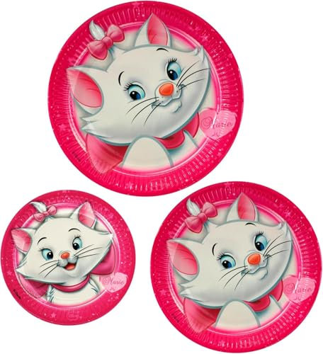 Disney Marie Aristogatti 24 Piatti di Carta (8 da 23 cm+ 8 da 20 cm + 8 da 16 cm) per Feste di Compleanno e Party