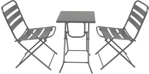 RANSENERS 3-Teilig Balkonset Bistroset mit 2 Klappbaren Stühlen und Tisch - Langlebiger Vollmetallrahmen und Sitzfläche für entspannte Zeit auf dem Balkon