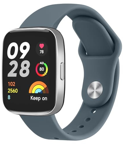 Oumida Correa Compatible con Xiaomi Redmi Watch 3 Active Mujer Hombre, Correas de Silicona Suave, Pulseras de Repuesto Deportiva Impermeable para Redmi Watch 3 Active, Gris Azulado